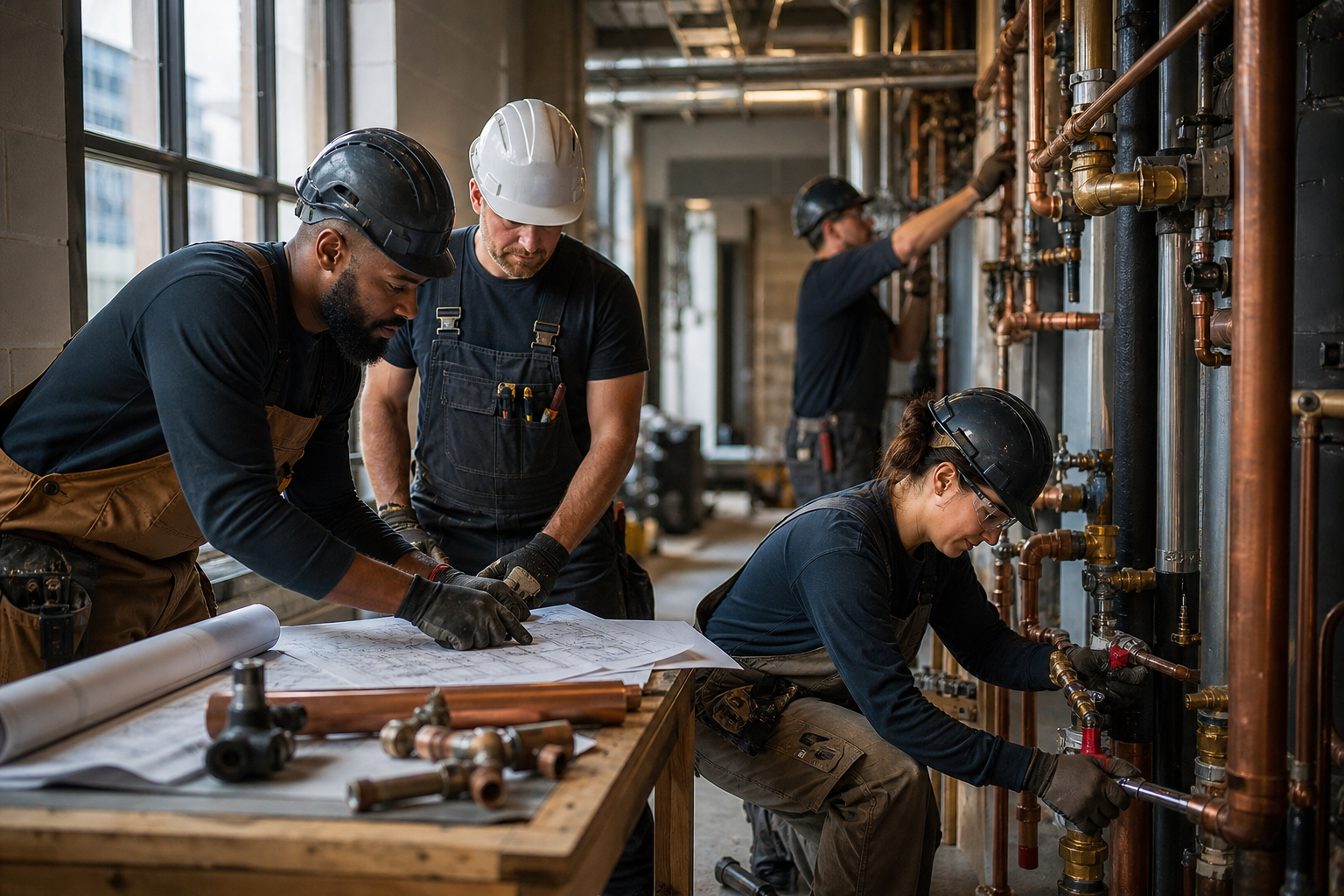 Plumbers Working on Project